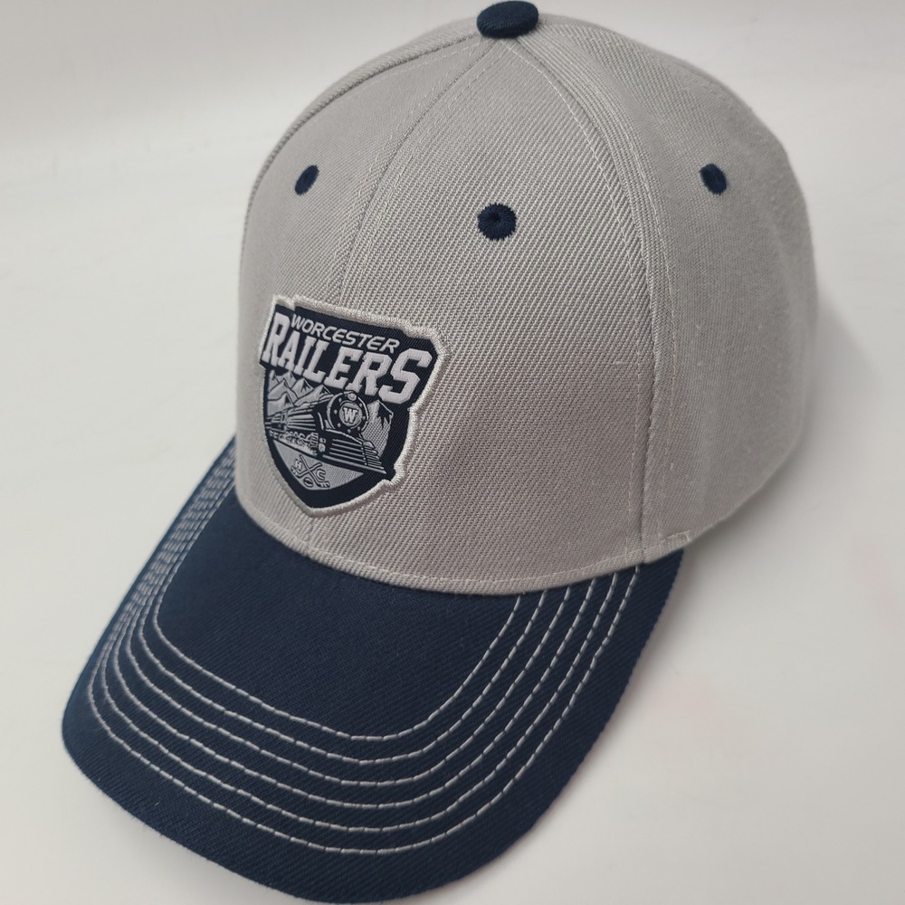 Worcester Railers Hat Adjustable (Seems L-XL) Gray Blue ECHL Hockey Logo SGA Men